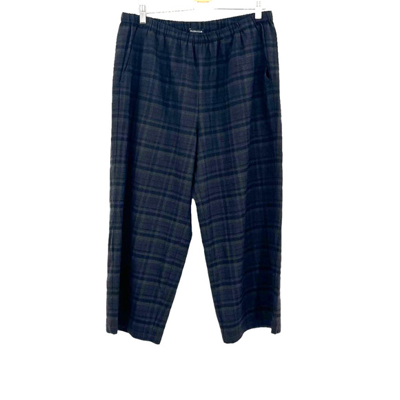 Eileen Fisher Pants - Eileen Fisher Black Gray Plaid Check Wool Pull On Pants Size XL